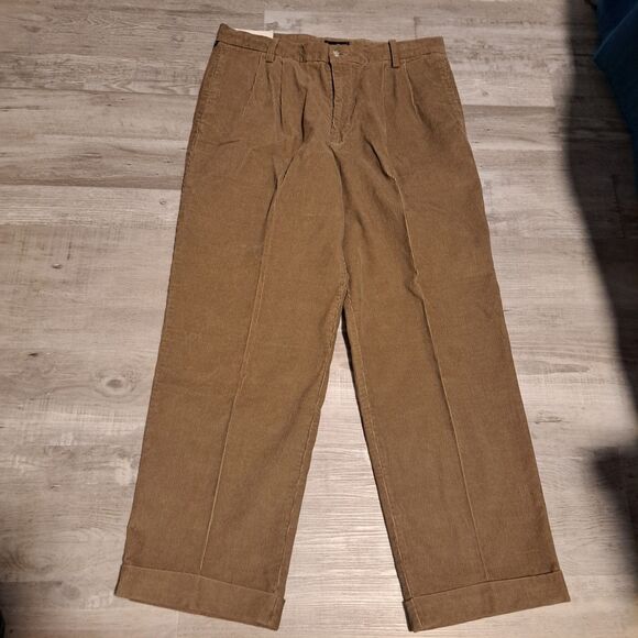 Dockers Corduroy Pants Mens 34x30 - 34x29 Tan Pleated Khakis Cuffed VTG NWT - Picture 1 of 11